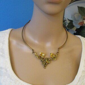 RICHARD KAISH Artisan Bronze Grape Necklace ~ Vintage Grapevine Bib Necklace